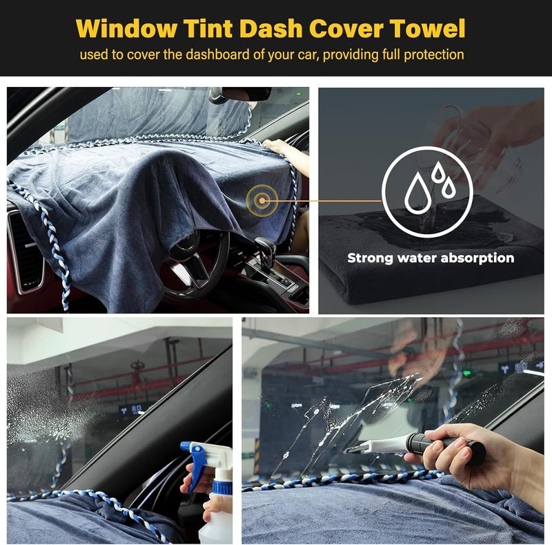 Gomake Window Tint Dash Cover Towel Absorbent Car Dashboard Protection Microfiber Towel Strand Soak Rope Car Windshield Back Window Tinting Tools with Bulldozer Squeegee Scrubber Paddle Squeegee - Image 4