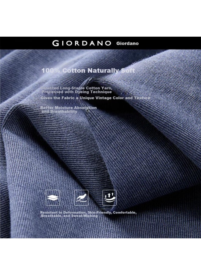 GIORDANO قميص بولو بأكمام طويلة من جيوردانو للرجال، جديد، قطن نقي، غسول، تصميم فضفاض، قميص مزود بياقة 18015804 - Image 1