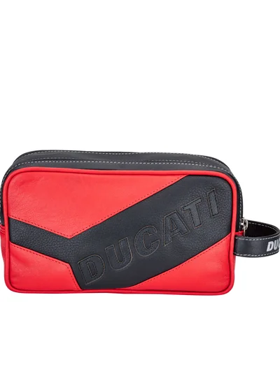 دوكاتي كورس حقيبة أدوات عناية رجالية من الجلد الطبيعي تاليتا - أحمر/أسود RED/BLACK