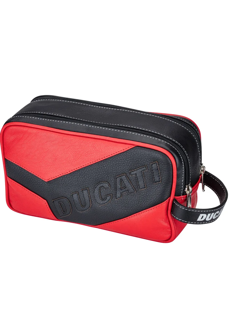 دوكاتي كورس حقيبة أدوات عناية رجالية من الجلد الطبيعي تاليتا - أحمر/أسود RED/BLACK