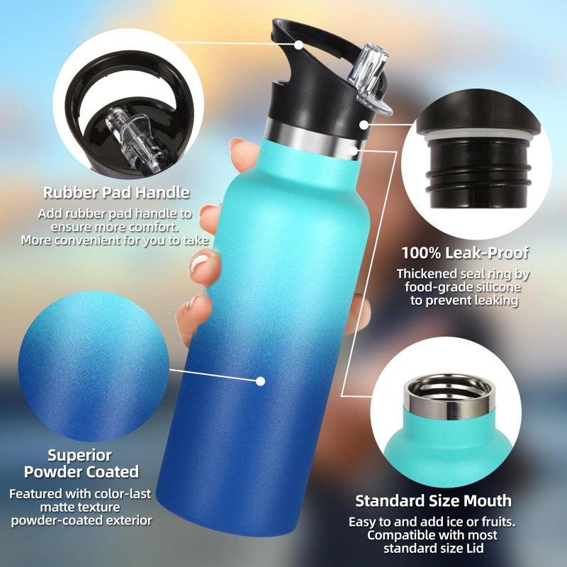 Volhoply 17oz Insulated Water Bottle Bulk 4 Pack,Stainless Steel Kids Water Bottles with Straw Lid,Reusable Metal Water Flask,Double Wall Vacuum Sports School Keep Hot & Cold (Green Blue,4 Set) - Image 2