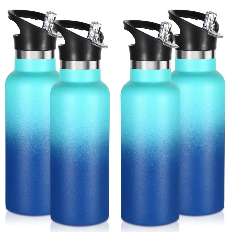 Volhoply 17oz Insulated Water Bottle Bulk 4 Pack,Stainless Steel Kids Water Bottles with Straw Lid,Reusable Metal Water Flask,Double Wall Vacuum Sports School Keep Hot & Cold (Green Blue,4 Set) - Image 1