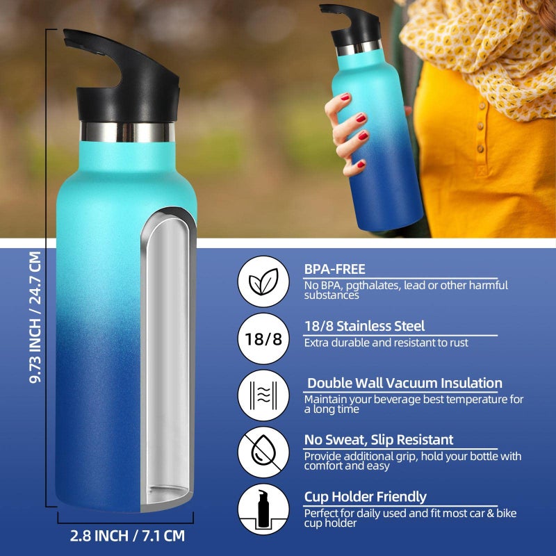 Volhoply 17oz Insulated Water Bottle Bulk 4 Pack,Stainless Steel Kids Water Bottles with Straw Lid,Reusable Metal Water Flask,Double Wall Vacuum Sports School Keep Hot & Cold (Green Blue,4 Set) - Image 3