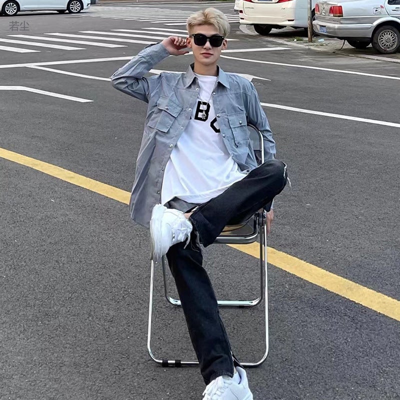 Ins High Street Men'S Black High Street Loose Straight Spring Korean Fashion Brand Boys Pants - Image 3