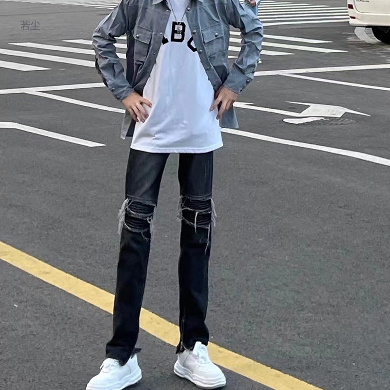 Ins High Street Men'S Black High Street Loose Straight Spring Korean Fashion Brand Boys Pants - Image 1