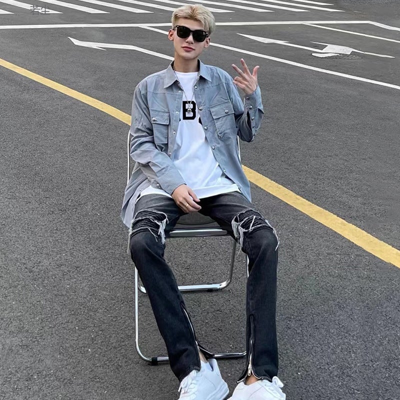 Ins High Street Men'S Black High Street Loose Straight Spring Korean Fashion Brand Boys Pants - Image 4