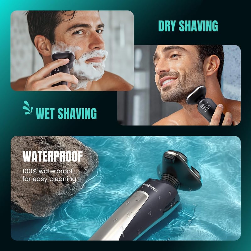 pritech Electric Razor for Men - Rechargeable Electric Shaver for Men, Rechargeable Waterproof Wet Dry Cordless Razor - Image 3