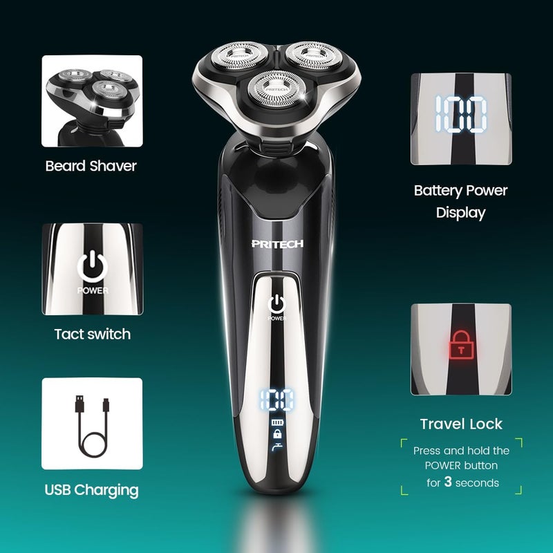 pritech Electric Razor for Men - Rechargeable Electric Shaver for Men, Rechargeable Waterproof Wet Dry Cordless Razor - Image 2