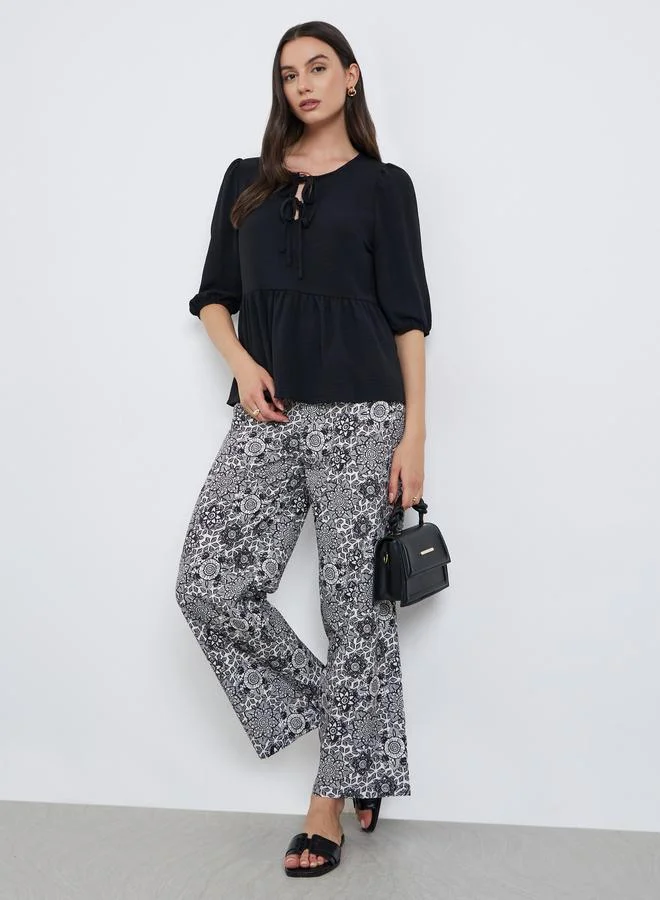 Take Two Take Two Ruffle Hem Tops and All-Over Printed Pants Set