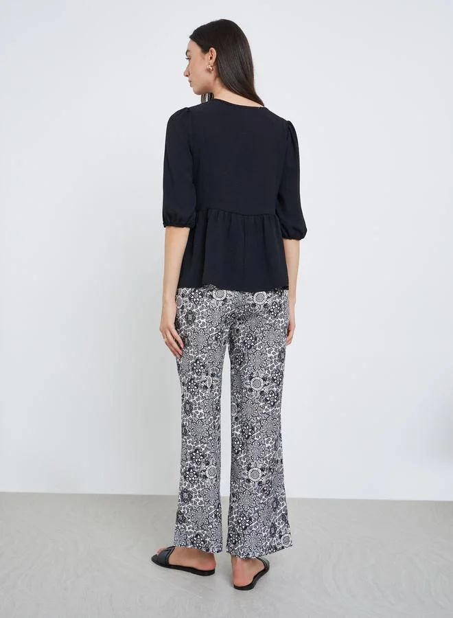 Take Two Take Two Ruffle Hem Tops and All-Over Printed Pants Set