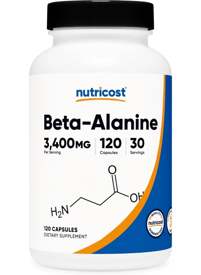 Nutricost Beta-Alanine Capsules 3400mg, 120 Caps (30 Serv) - Image 1