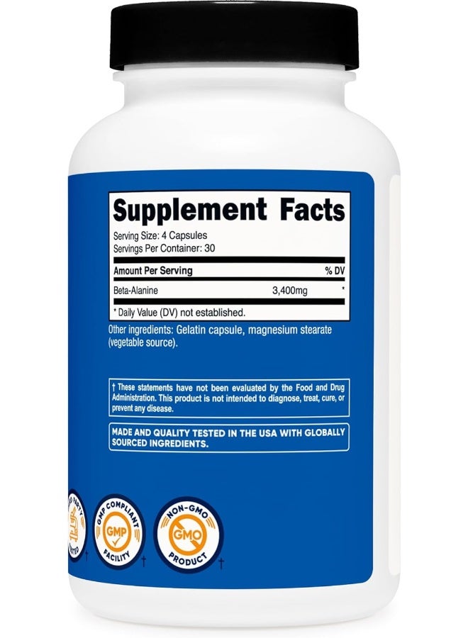 Nutricost Beta-Alanine Capsules 3400mg, 120 Caps (30 Serv) - Image 5