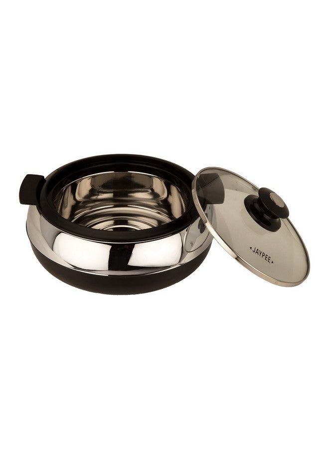 Jaypee Glasserol Serving Casserole Twin Set Inner Stainless Steel Toughened Glass Lid PUF Insulated Hot Box |Roti Box| Easy to carry | Food Grade | Stackable, 1200 ml + 1200 ml, Black - Image 4