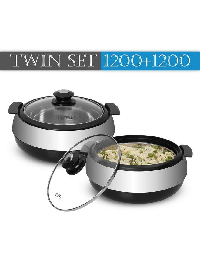 Jaypee Glasserol Serving Casserole Twin Set Inner Stainless Steel Toughened Glass Lid PUF Insulated Hot Box |Roti Box| Easy to carry | Food Grade | Stackable, 1200 ml + 1200 ml, Black - Image 5