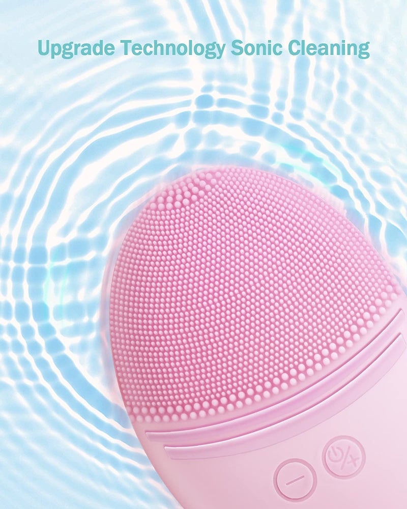 EZBASICS Facial Cleansing Brush Made with Ultra Hygienic Soft Silicone, Waterproof Sonic Vibrating Face Brush for Deep Cleansing, Gentle Massaging, Inductive Charging (Pink)1 Pack+5 Speed Settings - Image 2