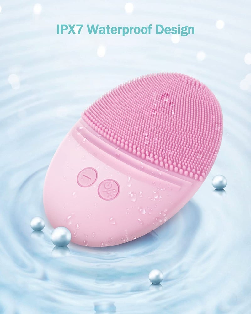 EZBASICS Facial Cleansing Brush Made with Ultra Hygienic Soft Silicone, Waterproof Sonic Vibrating Face Brush for Deep Cleansing, Gentle Massaging, Inductive Charging (Pink)1 Pack+5 Speed Settings - Image 5