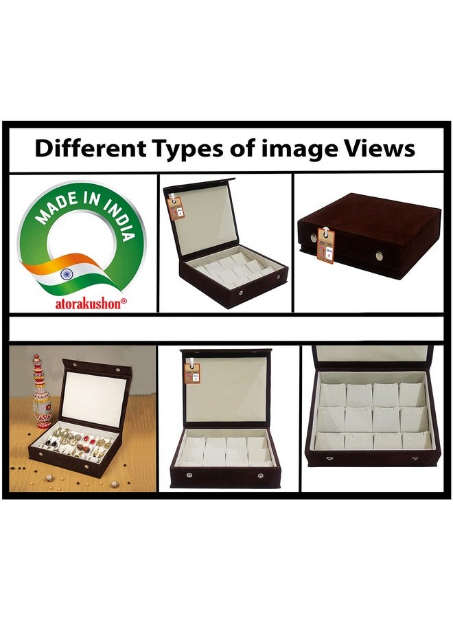 أتوراكوشون صندوق تخزين أقراط المكياج المخملي من atorakushon، منظم أقراط الجومكا، صندوق سفر وحفلات الزفاف، صندوق عرض أقراط مكون من 12 زوجًا، صندوق مجوهرات للنساء والفتيات (بني)  - Image 5