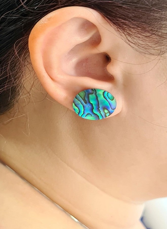 Swimmi Iridescent Paua Abalone Stud Earrings, Round Natural Abalone Earrings for Women, Handmade Dangle Drop Seashell Earrings Fashion Jewelry AA278-AN - Image 4