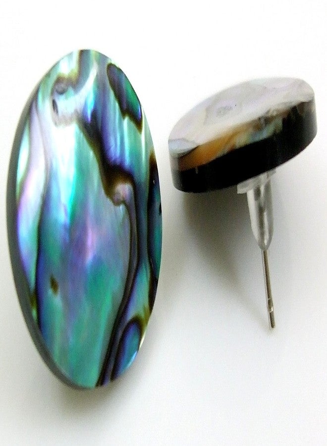 Swimmi Iridescent Paua Abalone Stud Earrings, Round Natural Abalone Earrings for Women, Handmade Dangle Drop Seashell Earrings Fashion Jewelry AA278-AN - Image 5