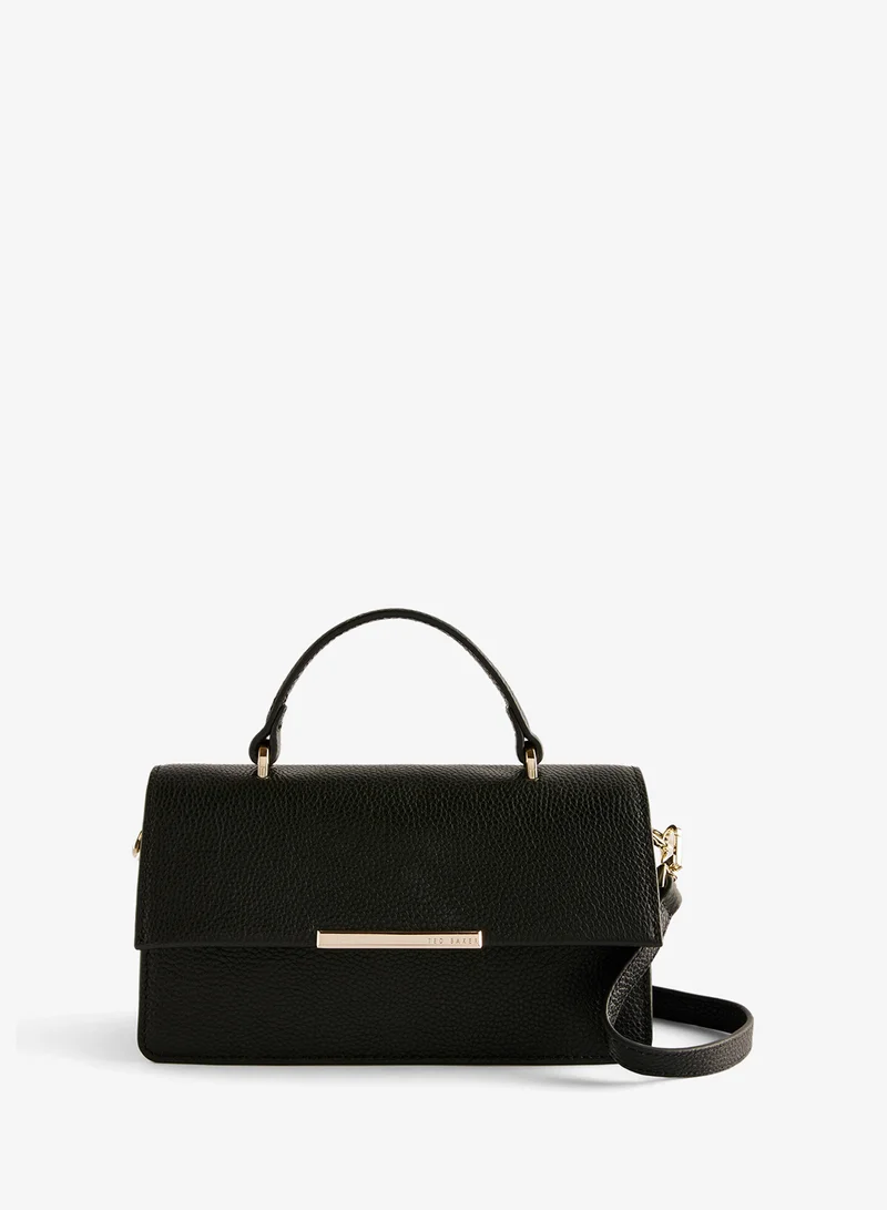 Bar Detail Elongated Top Handle Satchel Bag