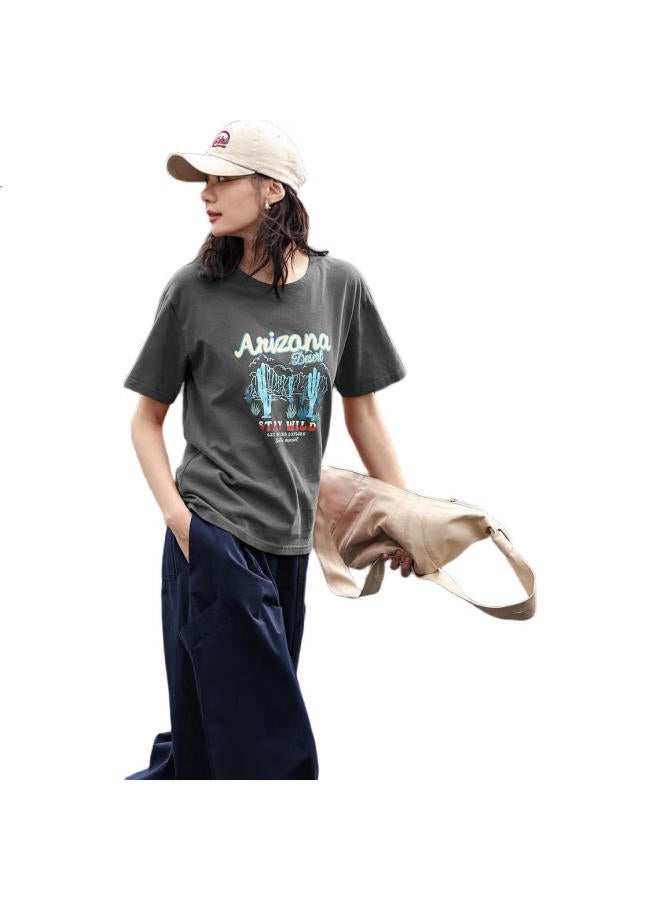 dme Demana [Printed Casual Short Sleeve] Summer Vintage Printed Pattern Loose Round Neck Short Sleeve T-Shirt For Women - Image 1