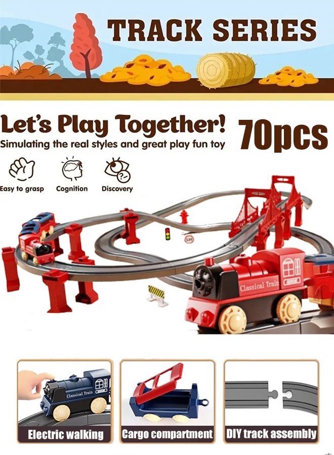 Electric Train Sets, High Speed Train Set,Simulation Electric Train Toy Set,Double Layer Simulation Track,Locomotive,Carriage,Road Sign,Tree,Electric Assembly Toy Electric Trains Sets with Tracks (Magnetic Connection), Battery Operated Trains Birthday Gift - Image 1