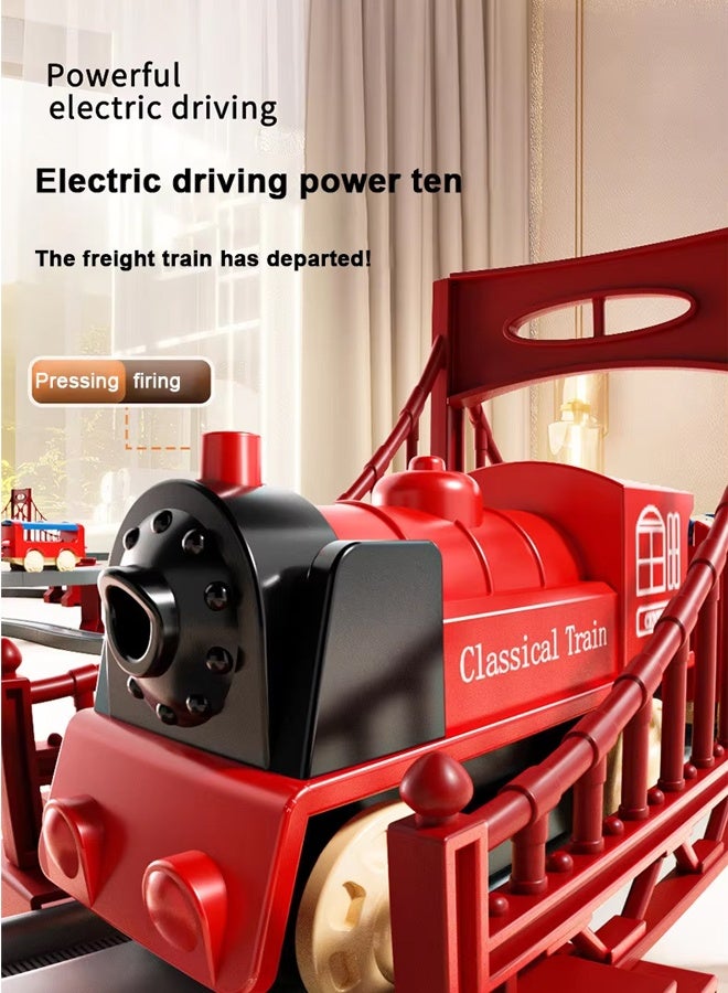 Electric Train Sets, High Speed Train Set,Simulation Electric Train Toy Set,Double Layer Simulation Track,Locomotive,Carriage,Road Sign,Tree,Electric Assembly Toy Electric Trains Sets with Tracks (Magnetic Connection), Battery Operated Trains Birthday Gift - Image 3