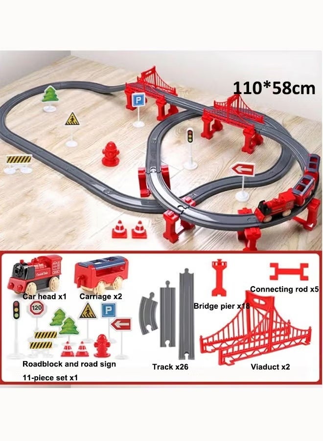 Electric Train Sets, High Speed Train Set,Simulation Electric Train Toy Set,Double Layer Simulation Track,Locomotive,Carriage,Road Sign,Tree,Electric Assembly Toy Electric Trains Sets with Tracks (Magnetic Connection), Battery Operated Trains Birthday Gift - Image 2