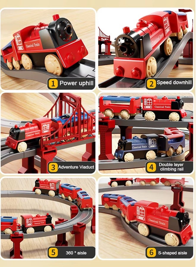 Electric Train Sets, High Speed Train Set,Simulation Electric Train Toy Set,Double Layer Simulation Track,Locomotive,Carriage,Road Sign,Tree,Electric Assembly Toy Electric Trains Sets with Tracks (Magnetic Connection), Battery Operated Trains Birthday Gift - Image 4