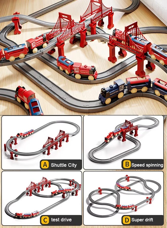 Electric Train Sets, High Speed Train Set,Simulation Electric Train Toy Set,Double Layer Simulation Track,Locomotive,Carriage,Road Sign,Tree,Electric Assembly Toy Electric Trains Sets with Tracks (Magnetic Connection), Battery Operated Trains Birthday Gift - Image 5