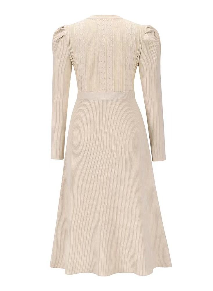 Loquat Autumn Winter New Bubble Long Sleeve Long Style High Waist Big Swing Dress  - Image 4