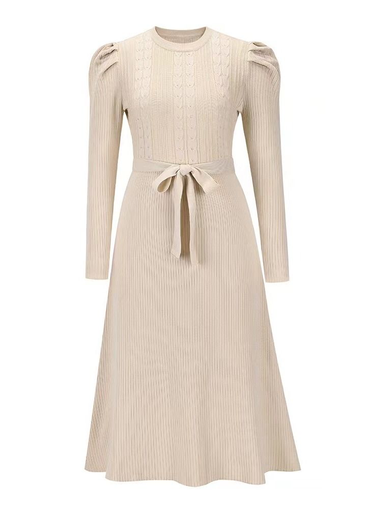 Loquat Autumn Winter New Bubble Long Sleeve Long Style High Waist Big Swing Dress  - Image 3