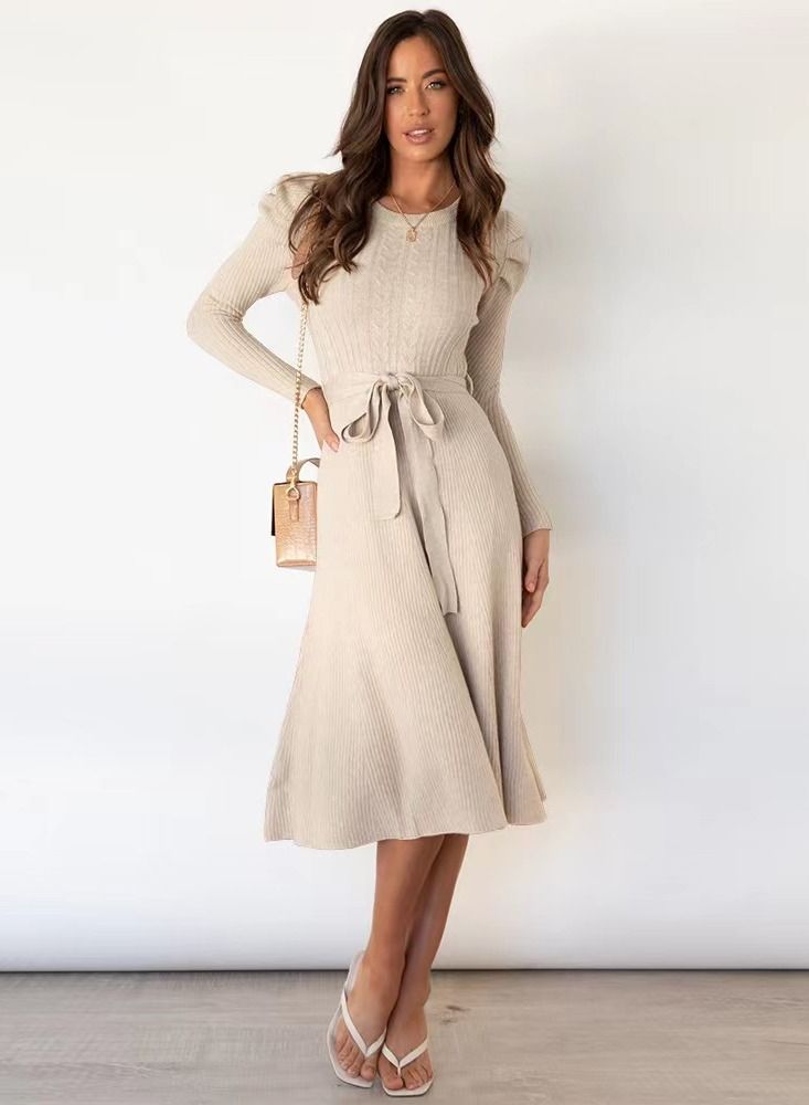 Loquat Autumn Winter New Bubble Long Sleeve Long Style High Waist Big Swing Dress  - Image 1