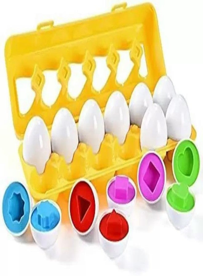 Maanit Eggs Shapes Matching Puzzle Recognition Skills of Color & Pattern, Egg Matching Game 12 Eggs with Shape and 6 Colour Matching Game Educational Toys for Kids/Children - Image 1