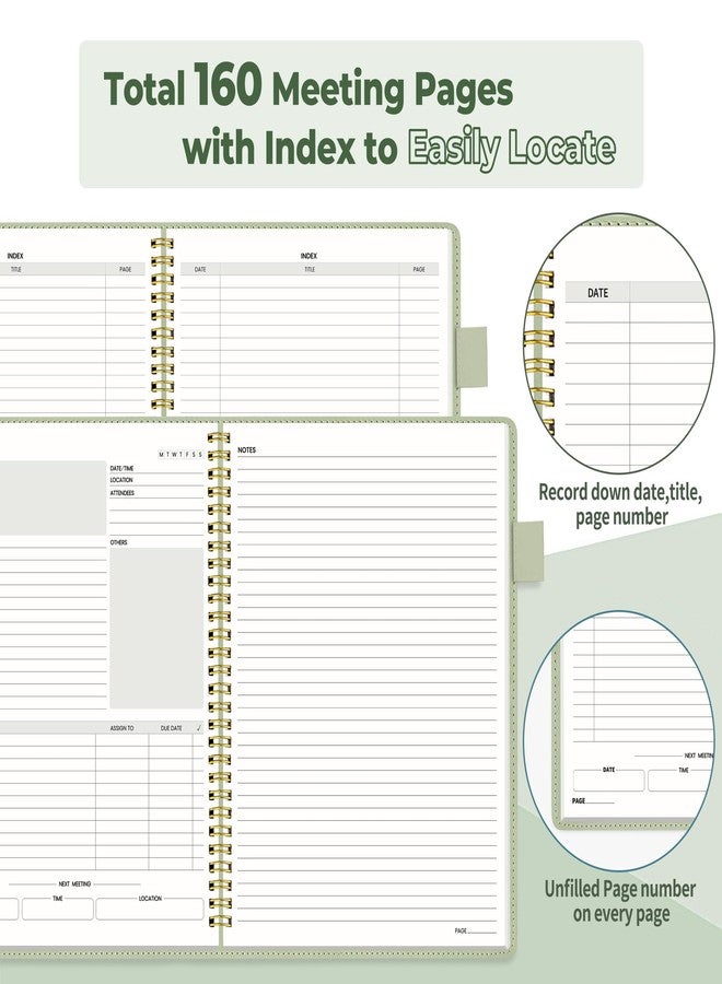 SUNEE Half Meeting Half Note - 7.5"x10" Professional Notebooks for Work - 160 Pages, B5 Size Project Planner, Spiral Meeting Agenda Organizer for Women Men, Note Taking,Office with Vegan Leather Cover - Image 4