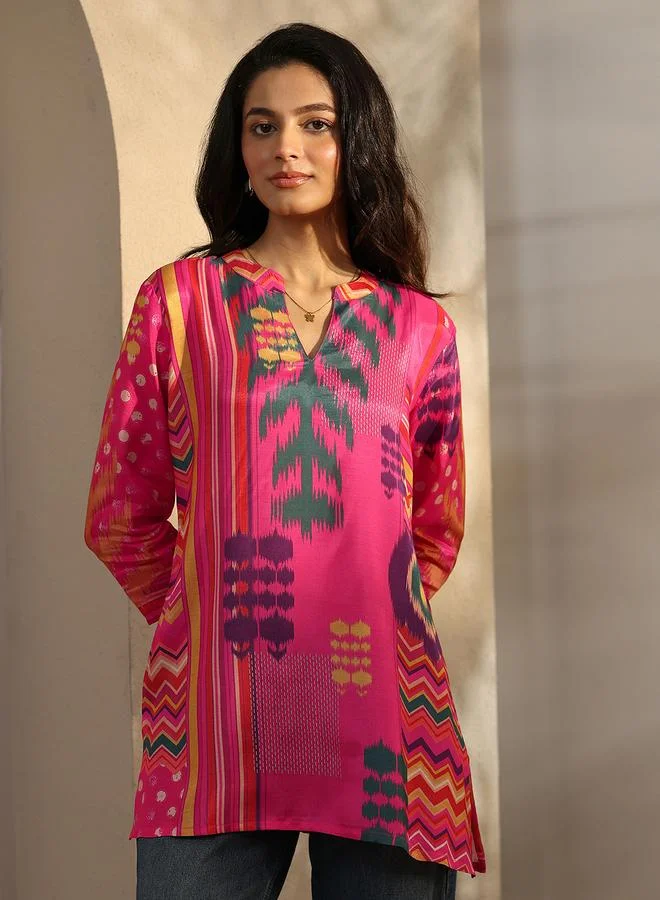 Libas Pink Printed Muslin Straight Kurti