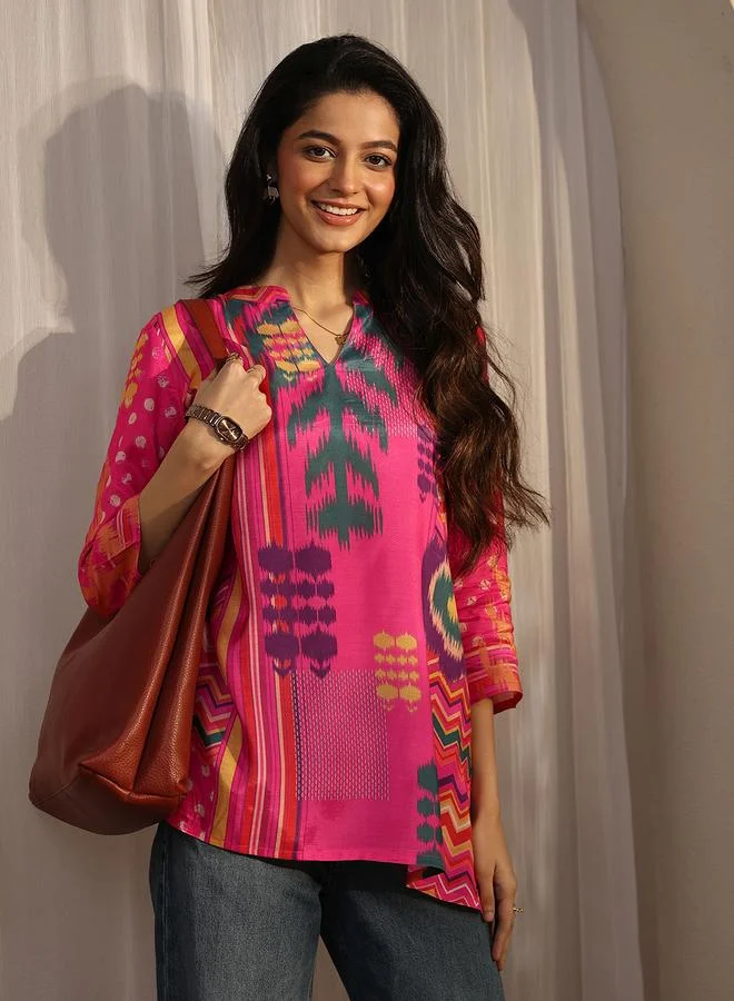 Libas Pink Printed Muslin Straight Kurti