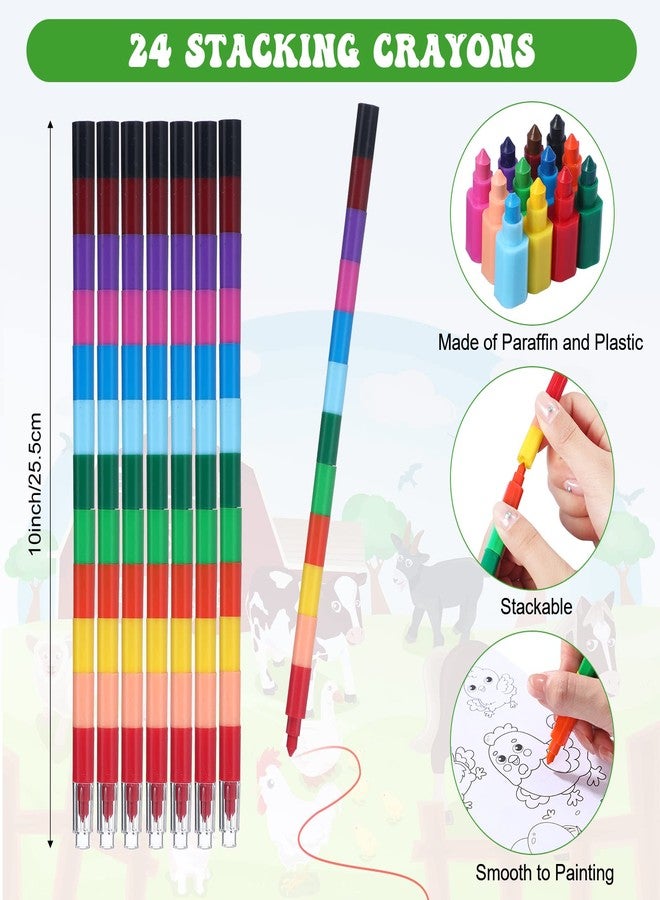 Funrous 24 Pcs Farm Animal Books with 24 Stacking Crayons for Kids Party Favors Holiday Activity Books Rainbow Crayons Goodie Bag Stuffer Party Supplies for School Classroom - Image 3