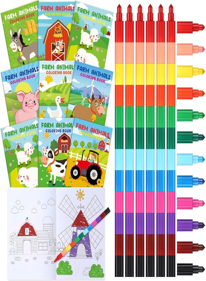 Funrous 24 Pcs Farm Animal Books with 24 Stacking Crayons for Kids Party Favors Holiday Activity Books Rainbow Crayons Goodie Bag Stuffer Party Supplies for School Classroom - Image 1