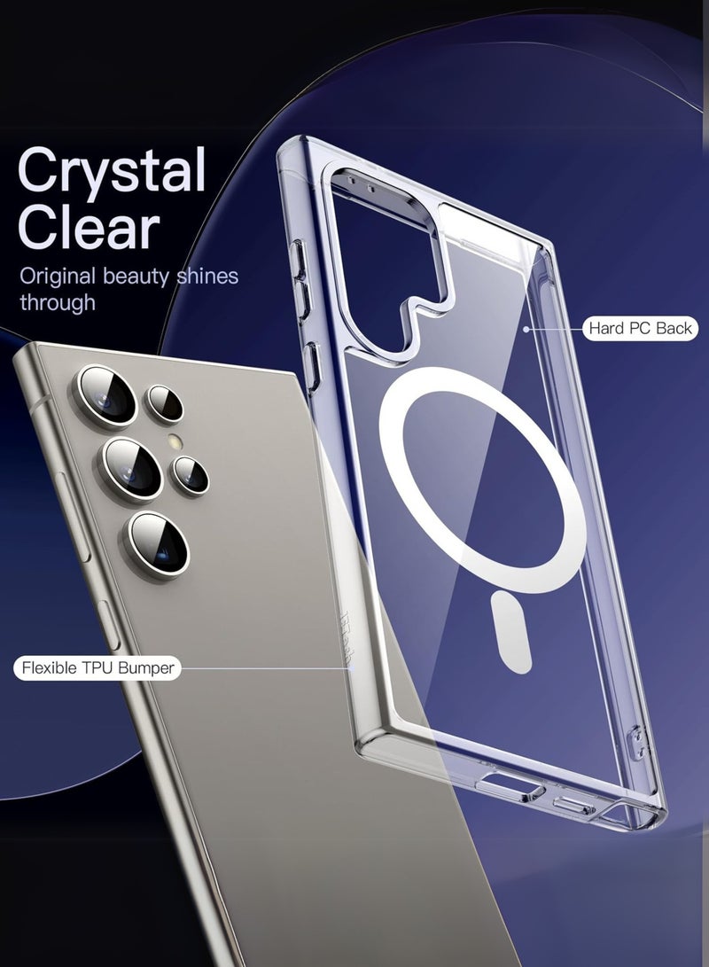 هوكو جراب مغناطيسي لهاتف Samsung Galaxy S24 Ultra 5G متوافق مع MagSafe، غطاء هاتف واقٍ مقاوم للصدمات، ظهر شفاف صلب غير مصفر (شفاف) - Image 4