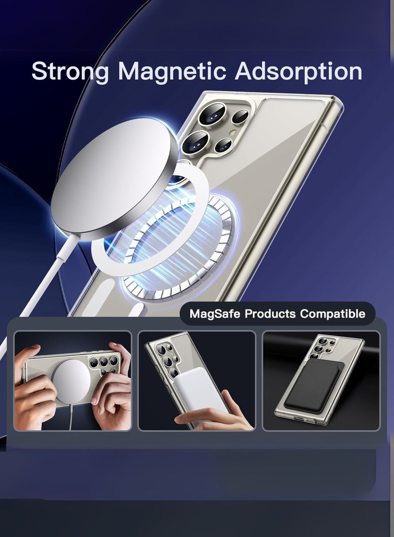هوكو جراب مغناطيسي لهاتف Samsung Galaxy S24 Ultra 5G متوافق مع MagSafe، غطاء هاتف واقٍ مقاوم للصدمات، ظهر شفاف صلب غير مصفر (شفاف) - Image 3