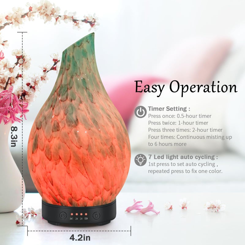 EQUSUPRO Essential Oil Diffuser 120ml Ultrasonic Aromatherapy Diffuser with Handmade Glass BPA Free, Auto Shut-Off 4 Timer Setting 7 Colors Changed LED for Home Yoga Office (Cobblestone) - Image 4