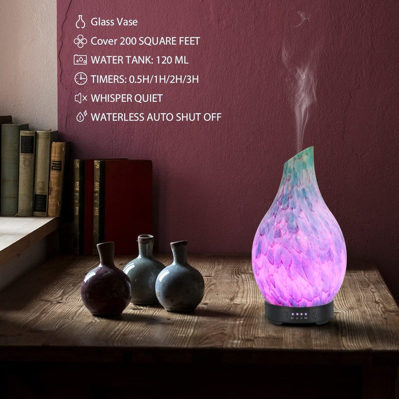 EQUSUPRO Essential Oil Diffuser 120ml Ultrasonic Aromatherapy Diffuser with Handmade Glass BPA Free, Auto Shut-Off 4 Timer Setting 7 Colors Changed LED for Home Yoga Office (Cobblestone) - Image 3