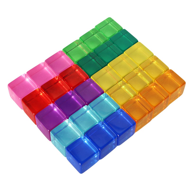 Candywood Rainbow Acrylic Gem Cubes Blocks Children Educational Sensory Training Crystal Toys Baby Learn Color Light Shadow Stacking Toys (30-Pcs) - Image 1