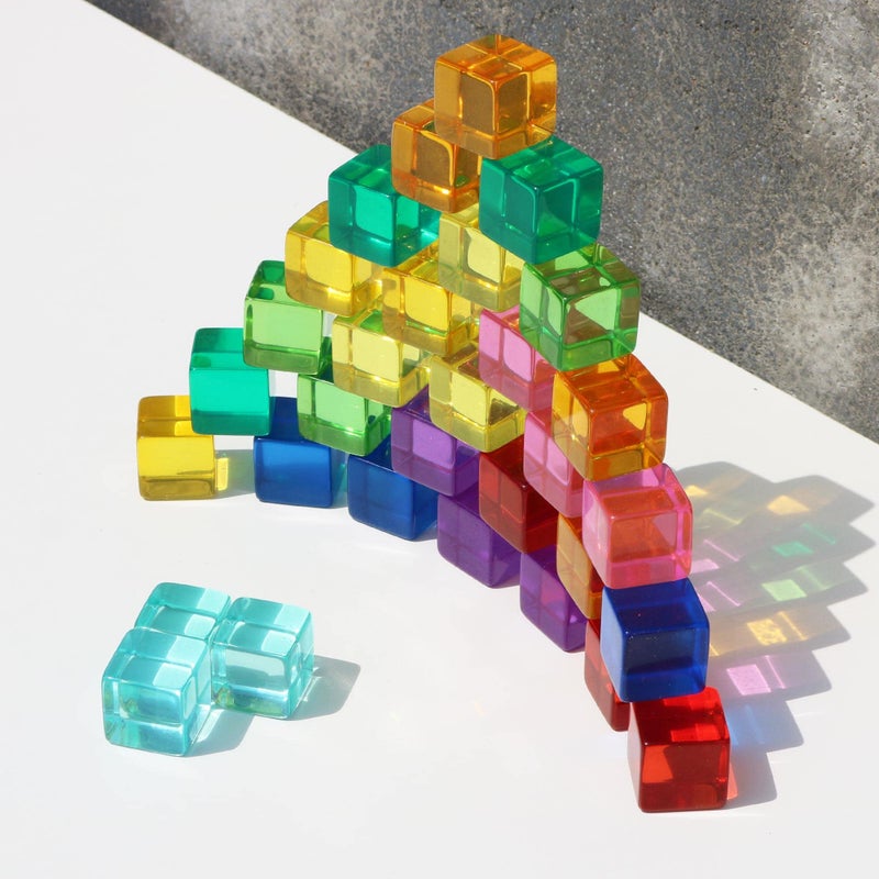Candywood Rainbow Acrylic Gem Cubes Blocks Children Educational Sensory Training Crystal Toys Baby Learn Color Light Shadow Stacking Toys (30-Pcs) - Image 3