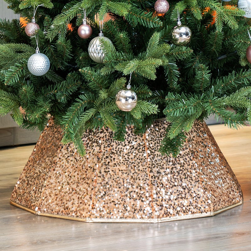 Blissun Christmas Tree Collar Sequin Christmas Tree Skirt Foldable Tree Ring Xmas Tree Stand Base Cover for Christmas Tree Decoration Champagne