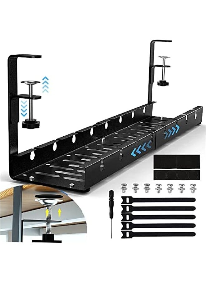 MIXDE Under Desk Cable Organizer - Upgraded Shrinkable Cord Management Tray for Office\/Home\/Kitchens (Black)  - Image 1