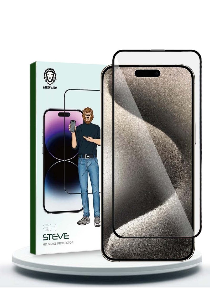 واقي شاشة من الزجاج المقوى 9H Steve HD من Green Lion لهاتف Apple iPhone 15 Pro Max مع حافة قوسية ثلاثية الأبعاد بسمك 0.2 مم، تركيب خالٍ من الفقاعات - شفاف - pzsku/Z506D32DC2607C09C6FFAZ/45/_/1696837065/a8c1b151-eb69-4db3-b444-d7e5a7707370