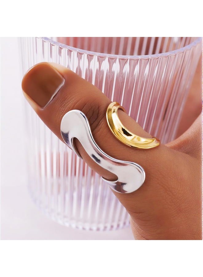 CSIYANJRY99 Gold Rings for Women Non Tarnish Adjustable Thumb Ring for Women Finger Ring Chunky Gold Silver Rings Anillos Para Mujer Stainless Steel New Year Anniversary Birthday Jewelry, Adjustable - Image 2
