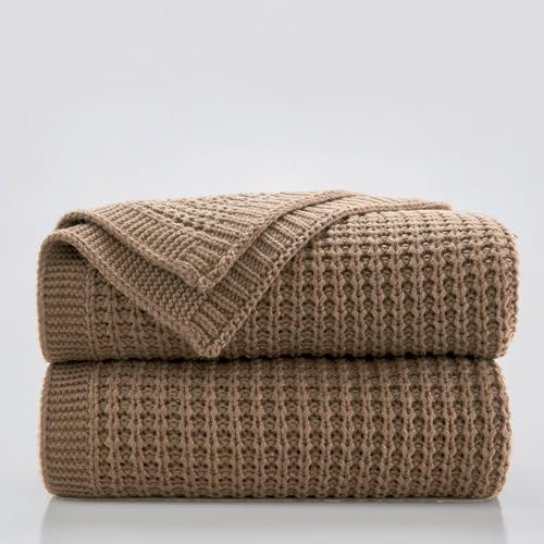 Douceur Light Brown Throw Blanket for Couch, Soft Chunky Cable Knit Throw Blanket, Classic Fisherman's Rib Stitch Pattern Throw for Living Room Gift, 60"X80" - Image 1